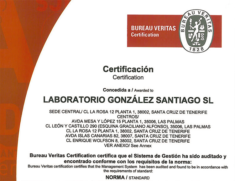 maldición implicar Mar LGS-ANÁLISIS empresa con certificado de Calidad según la nueva ISO  9001:2015. - Eurofins Megalab Canarias